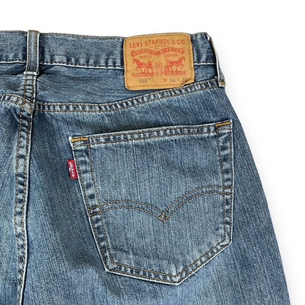 Levis 559 Jeans Men Size 34x30 (ACT 33x27) Blue Denim Relaxed Straight‎ EUC